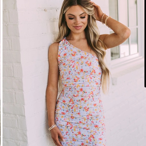 NWT Shop These Three Side Ruched One Shoulder Midi Dress-Floral - Size Small - Picture 5 of 7